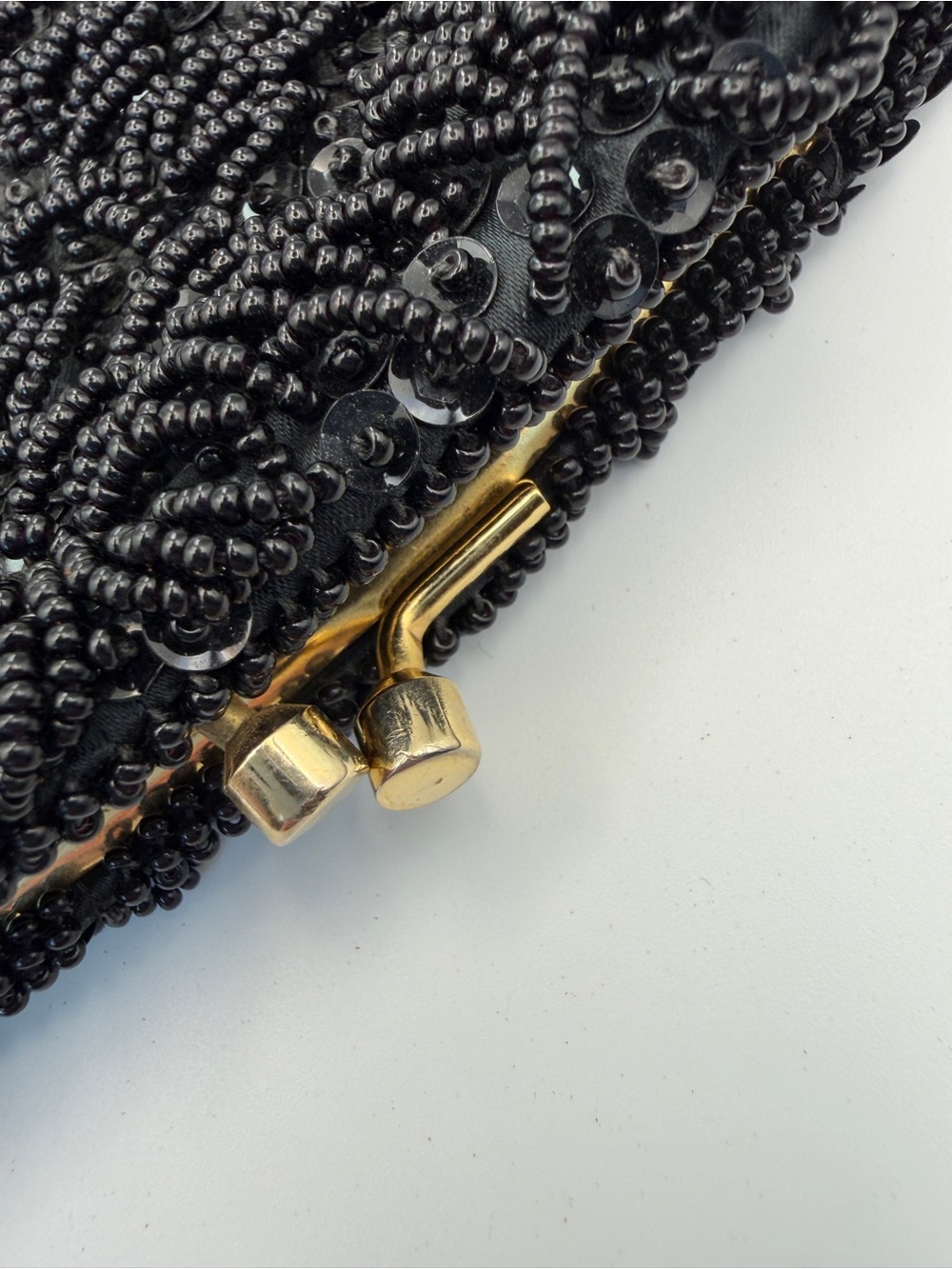 Vintage Hand Made in Hong Kong Black Beaded Sequin Evening Clutch Bag - Picture 3 of 11